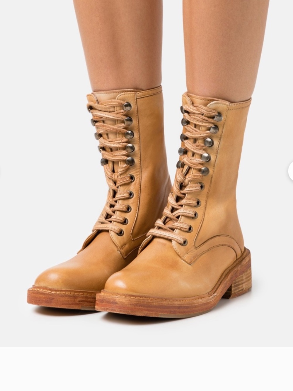 Free People Tan Lace-Up Leather Boots